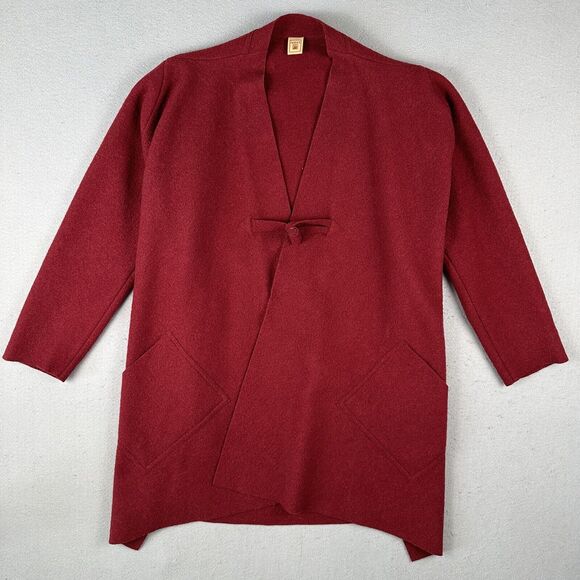 Indies Paris Wool Coat‎ Women’s 1 Red Tie Toggle Pocket Oversized Lagenlook - Picture 1 of 16
